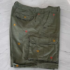 40 WEFT Olive Green Cargo Shorts with Embroidered Accents